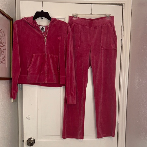 Juicy Couture Pants - Juicy Couture Pink Velour Track Pants & Zip Hoodie Set
